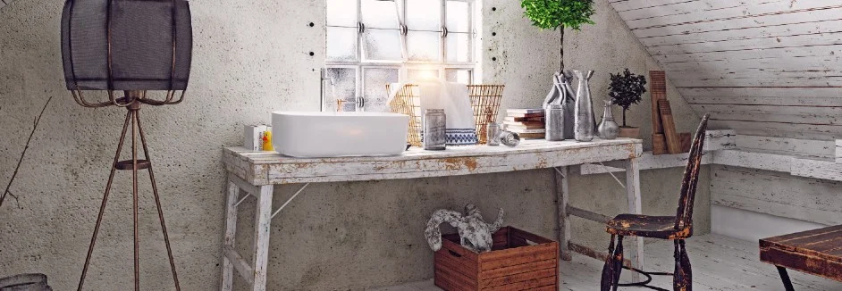 Rustikaler Waschtisch im Dachgeschoss